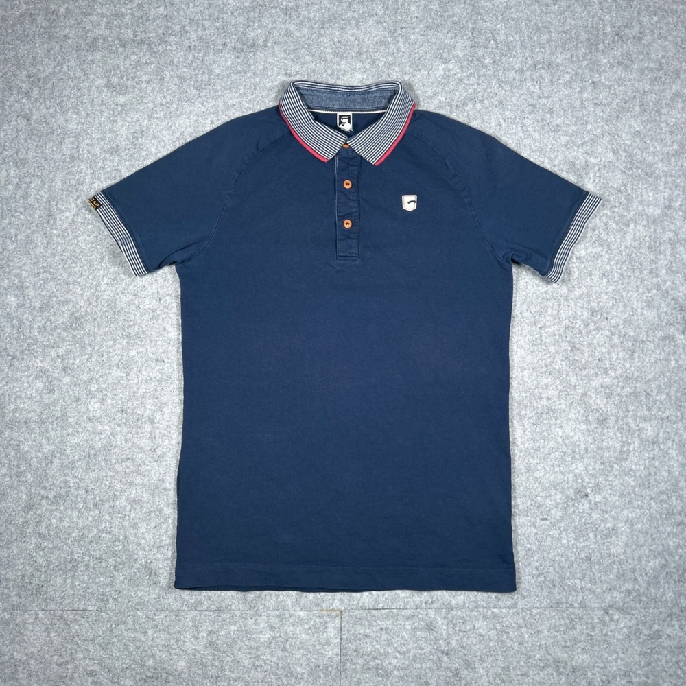 G-Star Raw Kyoto Polo shirt Mens Small Blue Striped Collar Short Sleeve Preppy